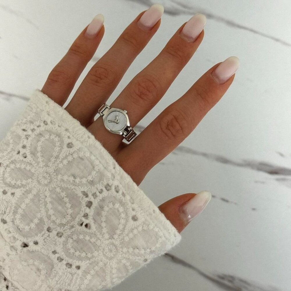 SKU0255 Silver White Women Minimalist Watch Ring Stainless steel + gift bag - Picture 6 of 8